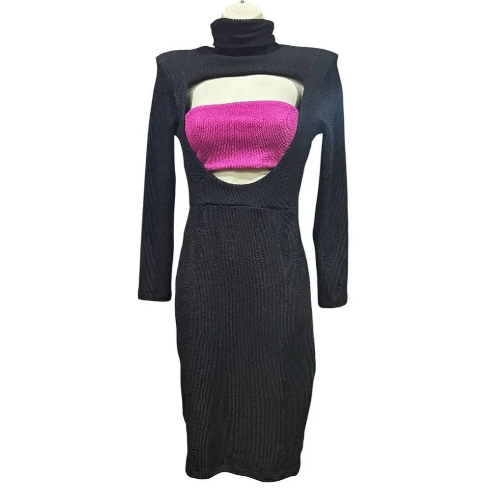 Bruceglen Jet Fonda Bandeau Dress In Black & Fushia Nwt Size Medium — image 7 of 8